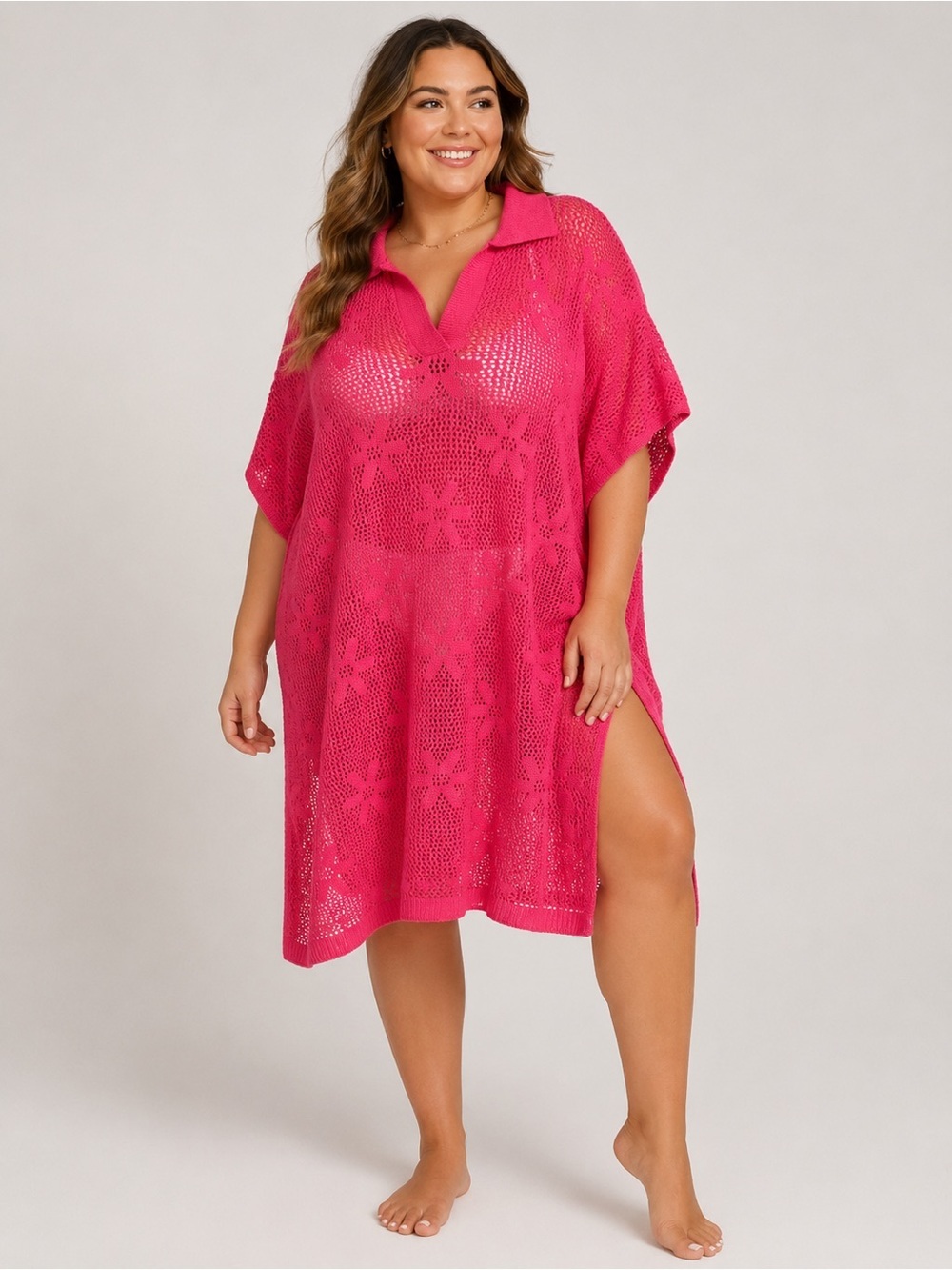 BloomChic Pink Crochet Beach Cover Up Swim Cover-Up | Size 22-24
